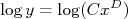 \log y = \log (Cx^{D}) \log y = \log (Cx^{D})